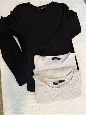 Women’s Long Sleeve Crewneck Tee - Black, White, Light Gray - 3-Pack